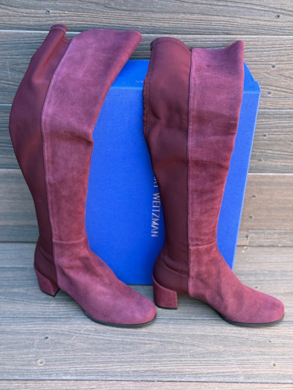Stuart Weitzman 5050 block heel OTK cabernet boot size 7.5M